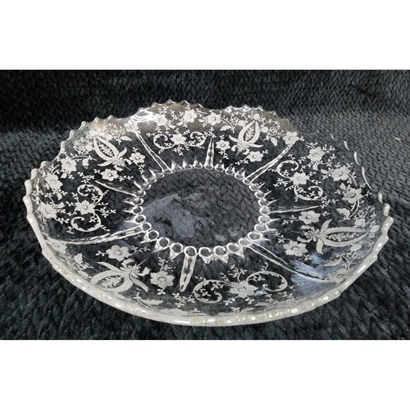 New Martinsville Prelude Etched Crystal Console Bowl Elegant Glass 1930s–1940s - Picture 4 of 8